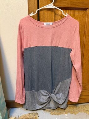 Selby Pink and Gray Colorblock Long Sleeve with Twist Knot